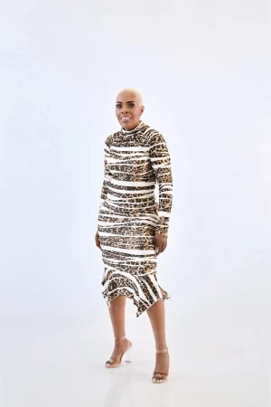 Alternative view of Turtleneck Long Sleeve Ruffle Hem Stretch Tulle Dress