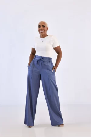 Alternative view of Solid High Waist Pintuck Front Wide Leg Pants