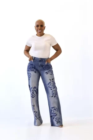 Washed Rose Printed Medium Wash Jeans