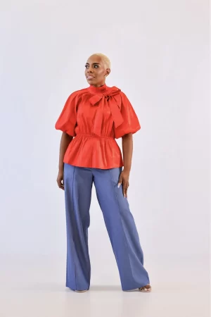 Alternative view of Short Sleeve Mock Neck Tied Blouse Shirts