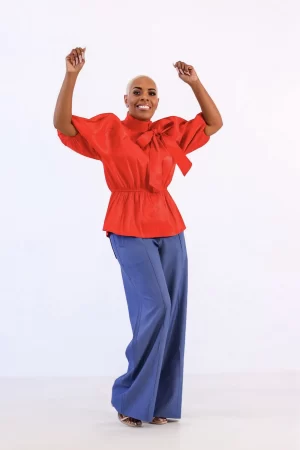 Short Sleeve Mock Neck Tied Blouse Shirts
