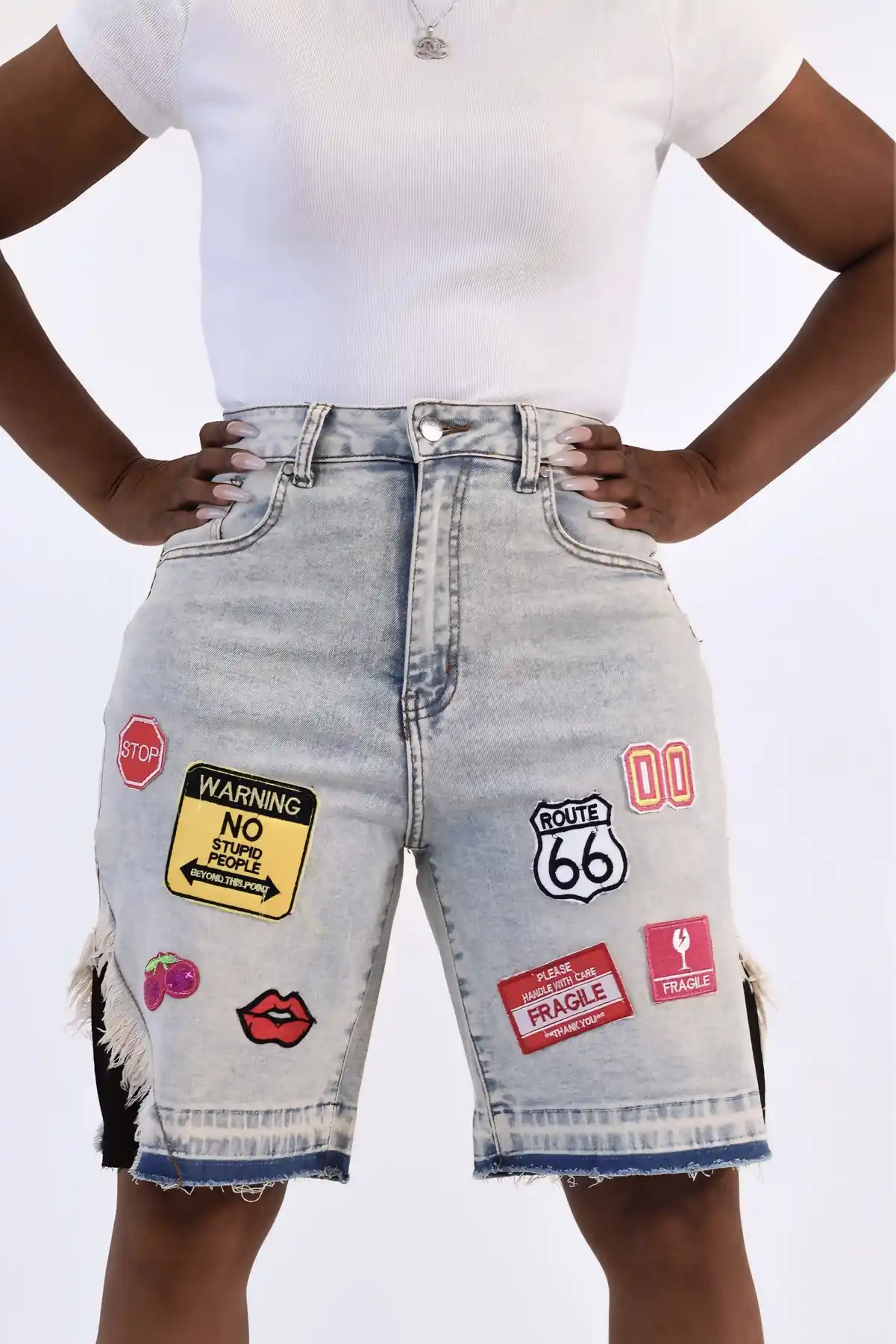 Patchwork Distress Denim Short - Image 3