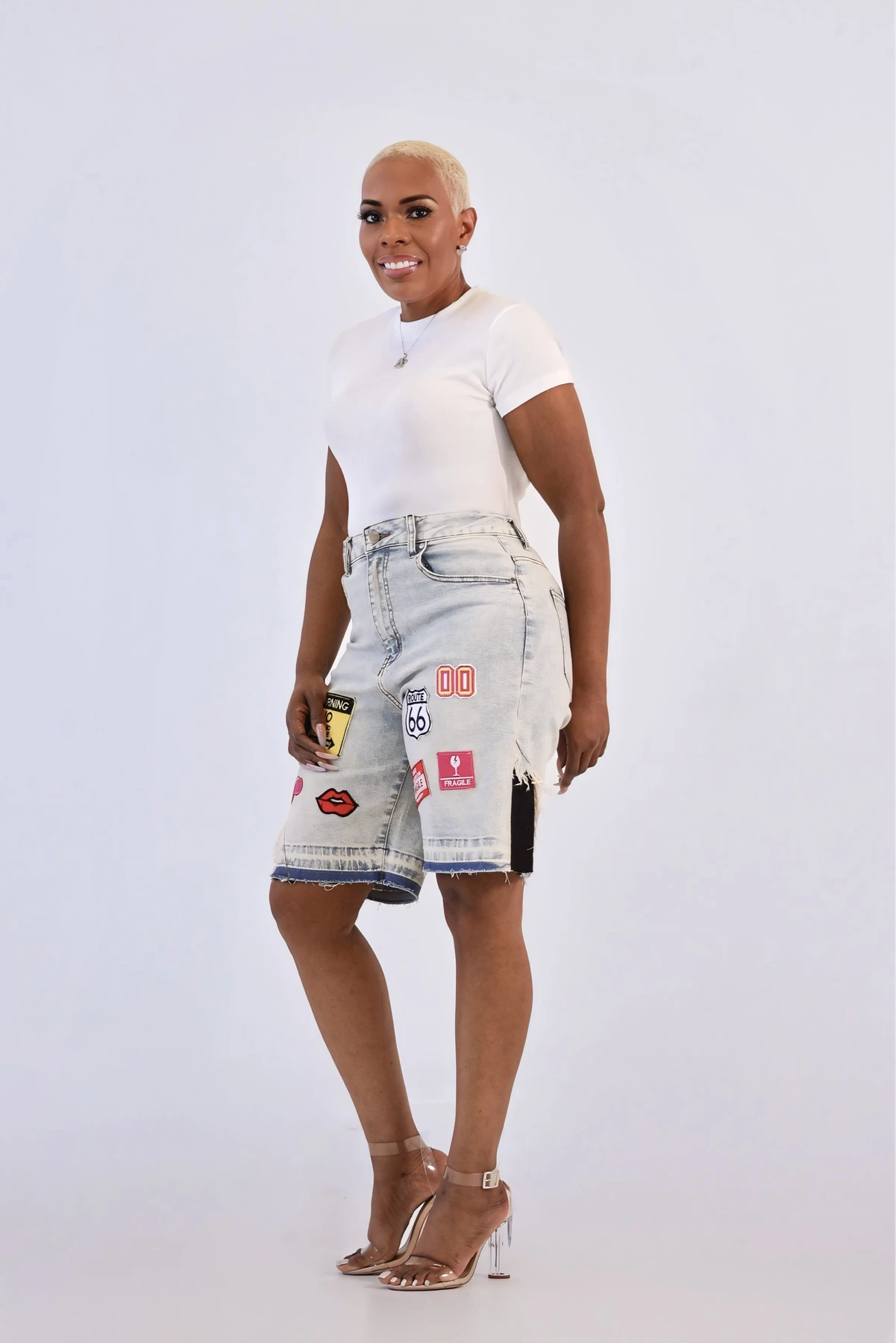 Patchwork Distress Denim Short - Image 4