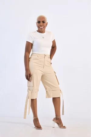 High Waisted Bermuda Shorts With Belted Detail