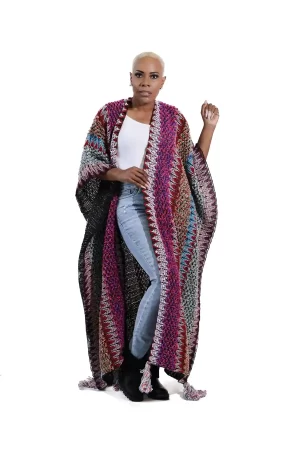 Boho Multicolor Open Front Fringe Cardigan