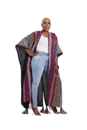 Alternative view of Boho Multicolor Open Front Fringe Cardigan