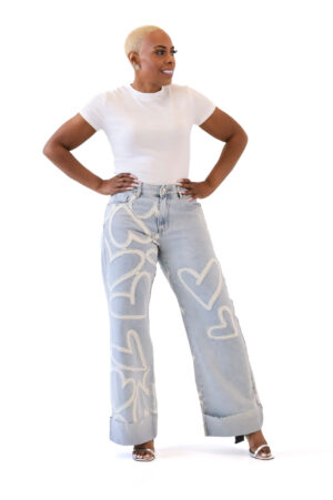 Alternative view of Washed Heart Patchwork Detail Denim Jeans