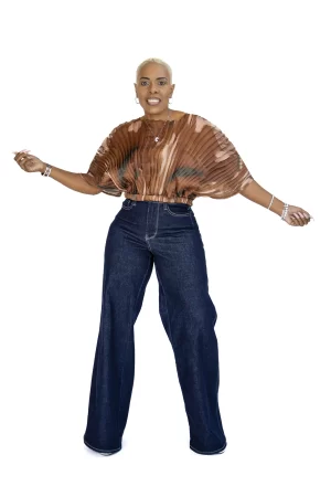 Mocha Pleated Balloon Sleeve Top