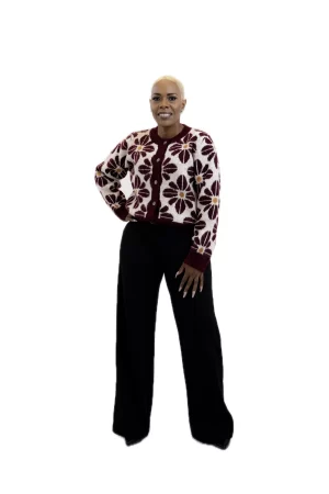 Alternative view of Floral Pattern Long Sleeve Sweater Knit Cardigan