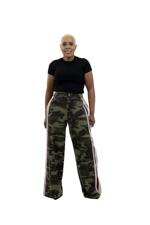 Camo Wide-Leg Pants With Side Stripe