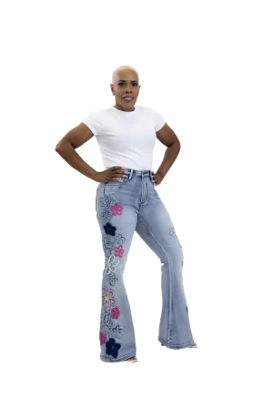 Alternative view of Floral Embroidered Flared Jeans