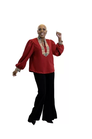 Alternative view of Plaid Trim Puff Sleeve Blouse
