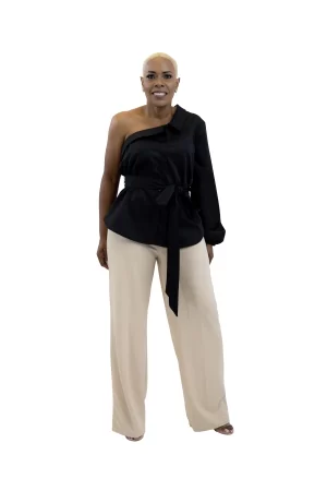 One-Side Statement Belted Blouse