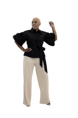 Midnight Elegance Tie-Waist Blouse